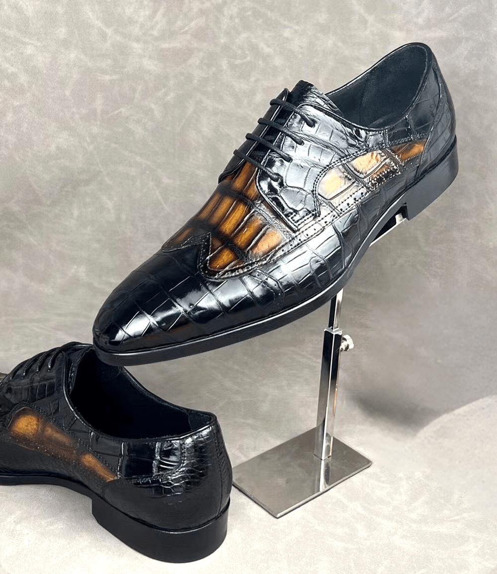 Preorder Crocodile Shoes Crocodile Leather Two Tone Shoes,Brogue Formal Shoes,Lace Up Dress Shoes