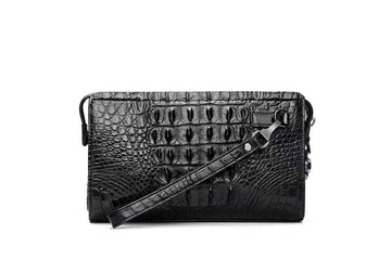 Crocodile Skin Leather Business Code Lock Wallet With Wrist Strap Chunky