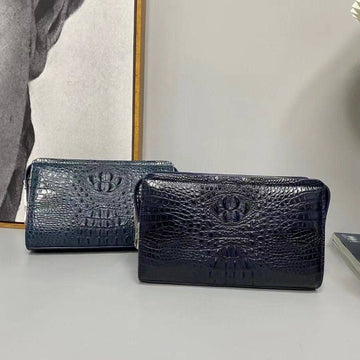 Crocodile Skin Leather Business Code Lock Wallet With Wrist Strap Silver Blue