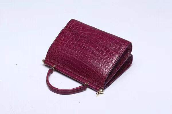 Crocodile Top Handle Bag Wine Red