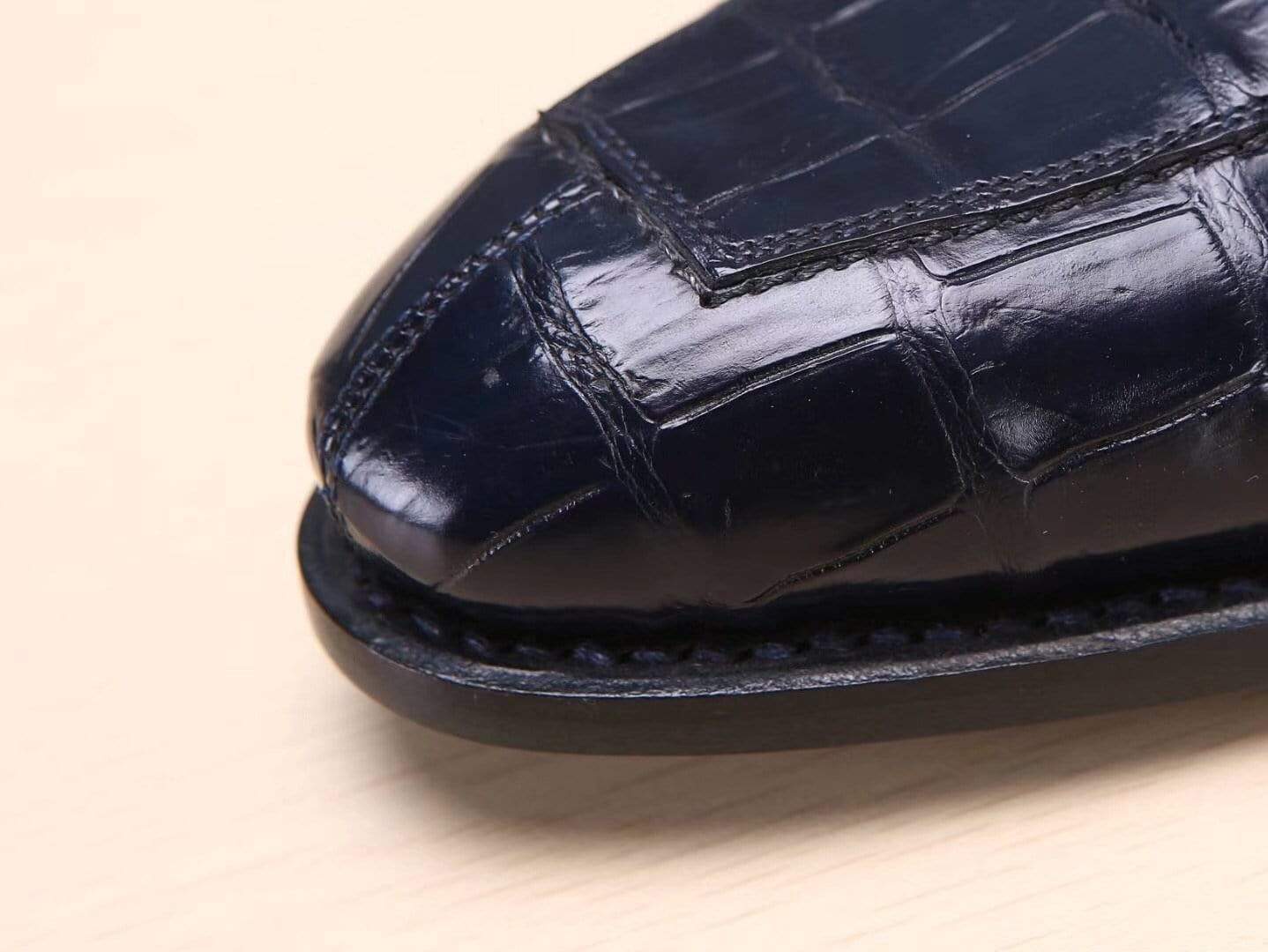 Crocodile Shoes Dark Blue Men's Crocodile Belly Leather Lace Ups Shoes- Men's Dress Shoe,Goodyear Sole