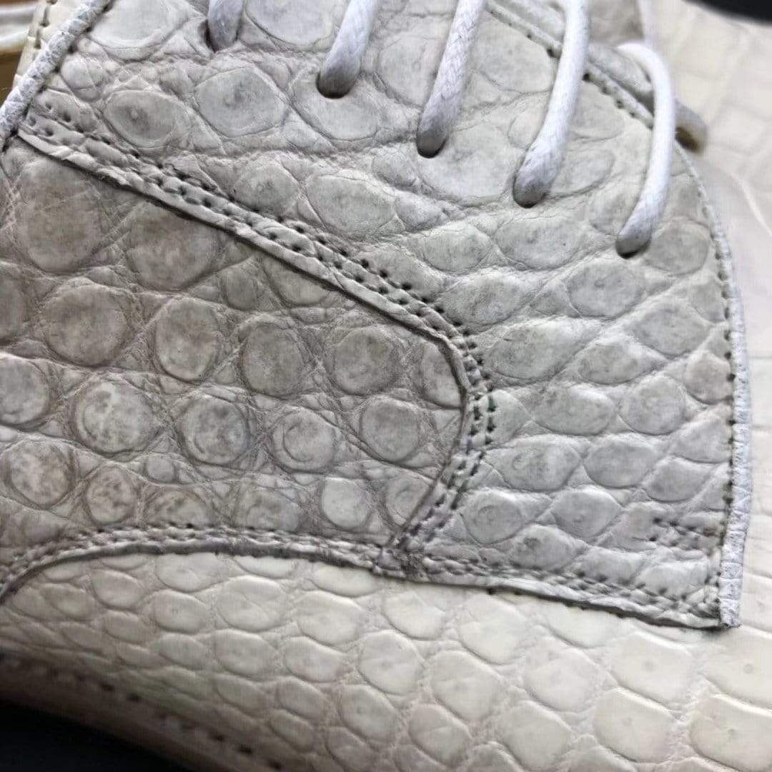 Crocodile Shoes Mens Genuine Crocodile Leather Lace Up Shoe White