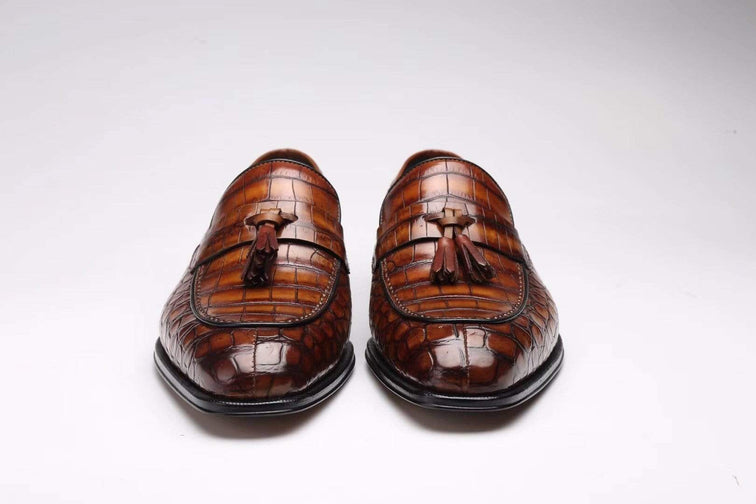 Crocodile Shoes Genuine Crocodile Skin Slip-on Loafer With Derby Style Dress Shoes For Men
