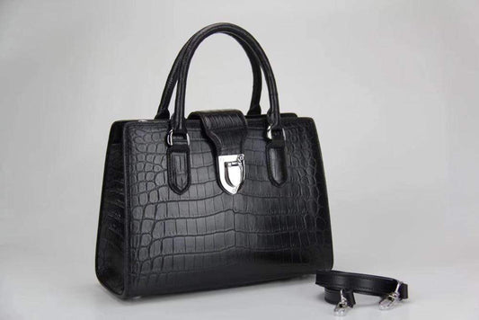 Genuine Crocodile Leather Top Handle Tote Bag Black