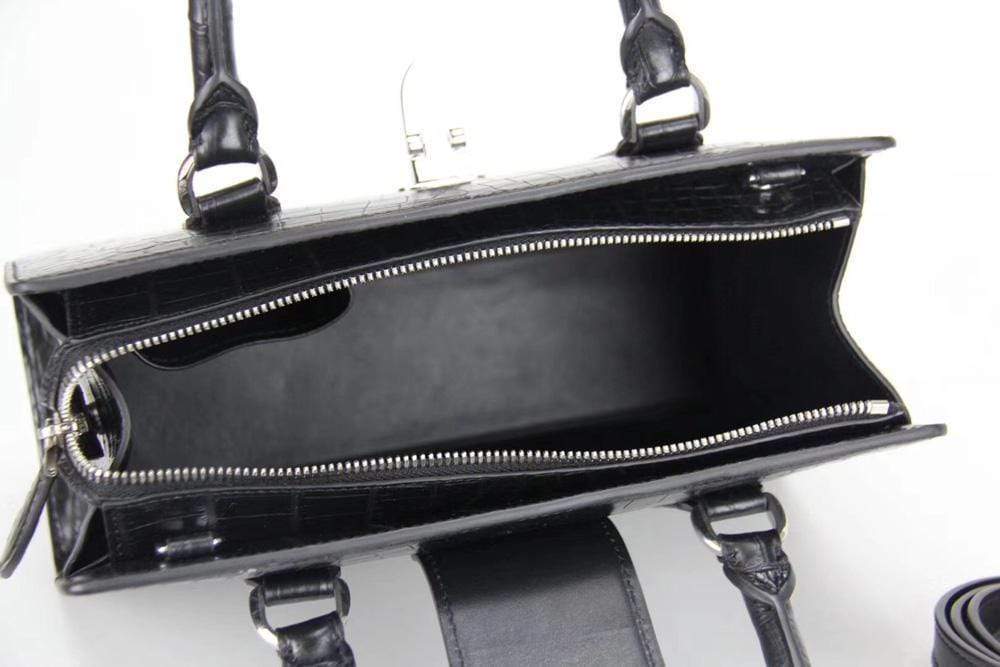 Genuine Crocodile Leather Top Handle Tote Bag Black