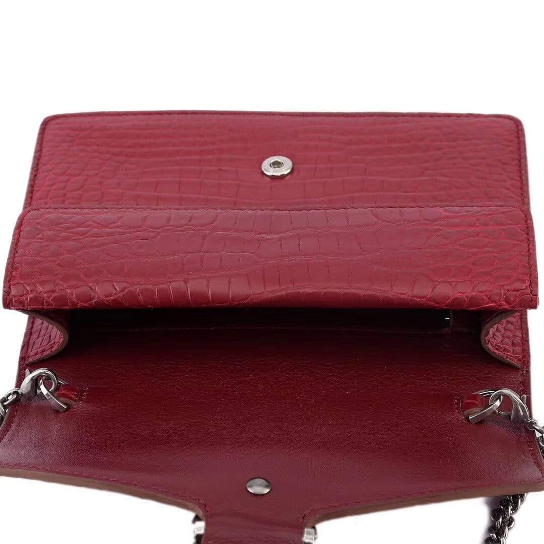 Genuine Crocodile Leather Flap Cross body Messenger Mini Chain Bag Red