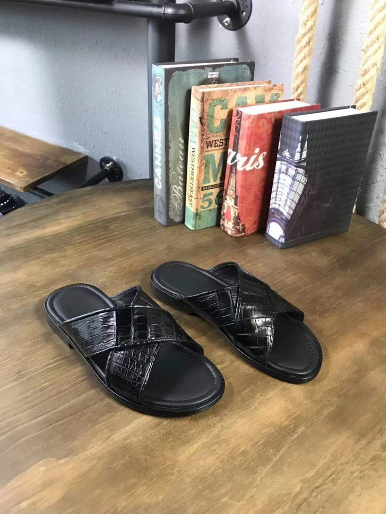 Crocodile Shoes Genuine Crocodile Belly Leather Mens Slipper