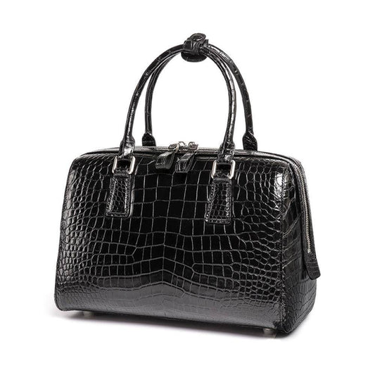 Genuine Crocodile Leather Boston Pillow Bag, Speedy Tote Bag For Women