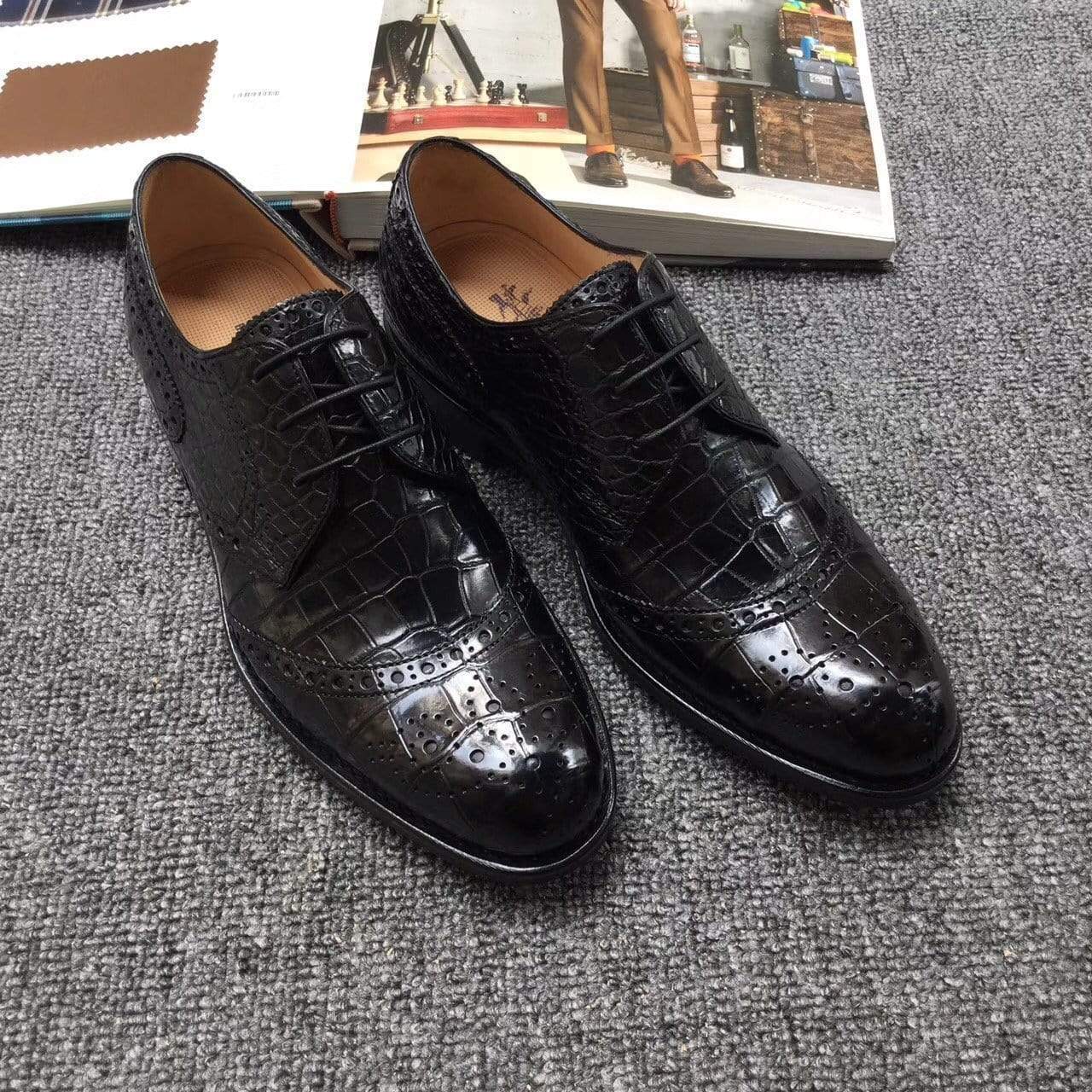 Crocodile Shoes Genuine Crocodile Belly Leather Shoes Mens Cap Toe Crust Tuscania Wingtip