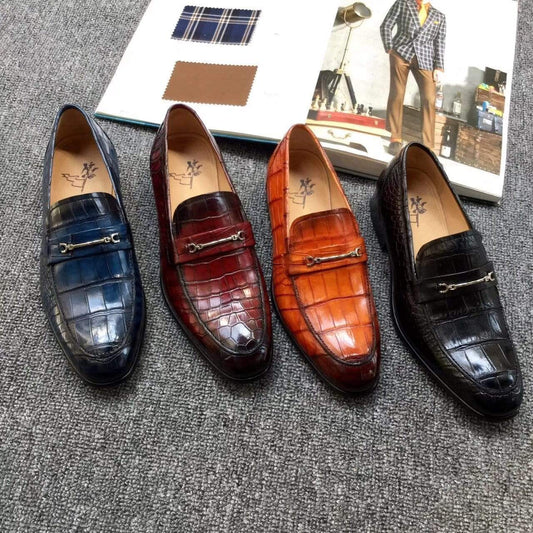 Crocodile Shoes Genuine Crocodile Belly Leather Shoes Mens Lofers Slip On Driving Shoes Casual Flats With Brogue Detail (Tuscania)