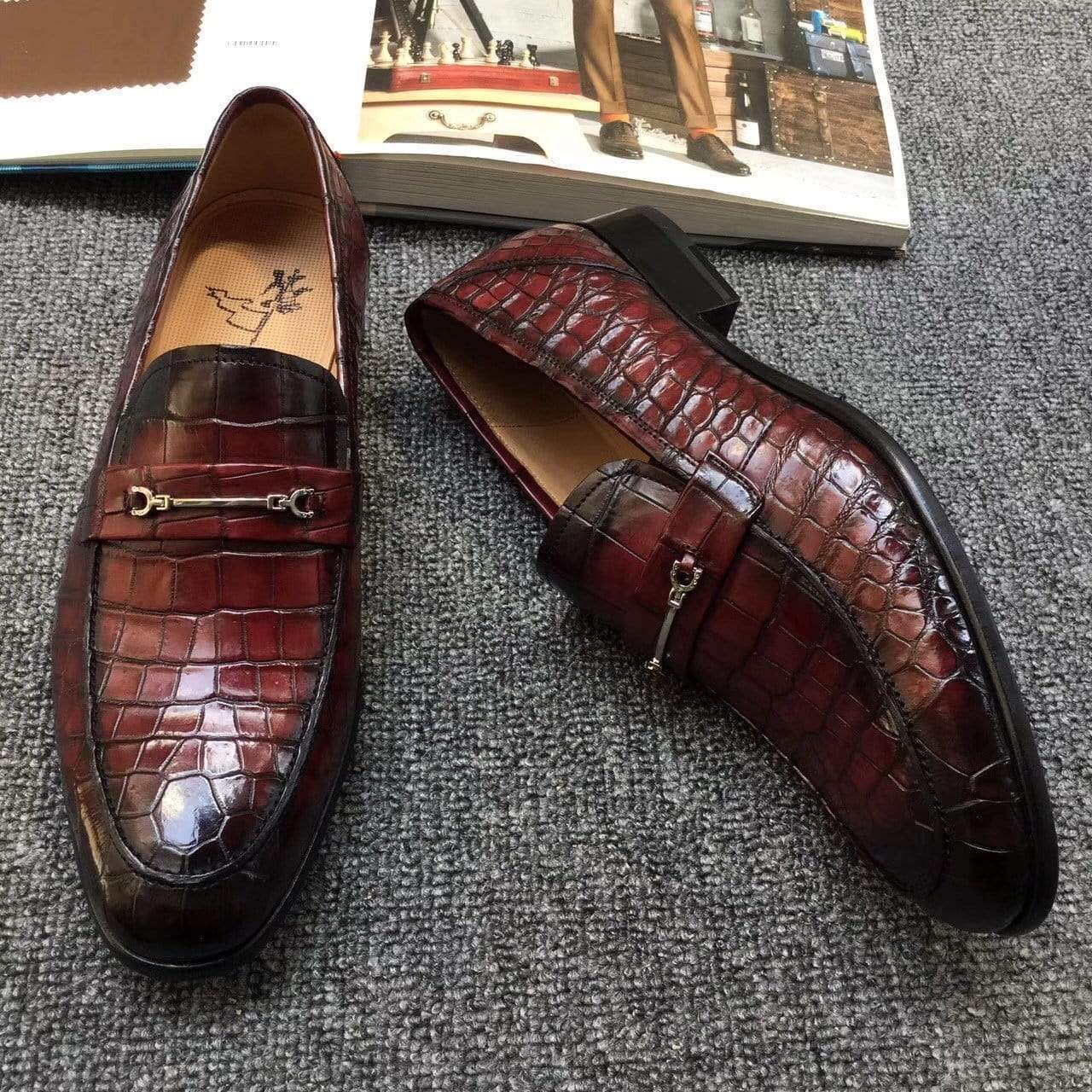 Crocodile Shoes Genuine Crocodile Belly Leather Shoes Mens Lofers Slip On Driving Shoes Casual Flats With Brogue Detail (Tuscania)