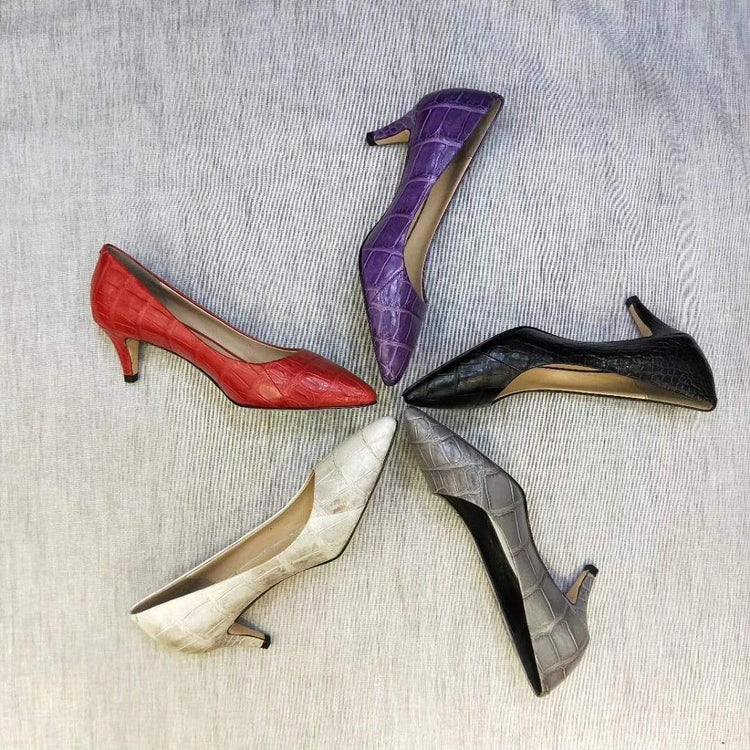 Crocodile Shoes Genuine Crocodile Belly Leather Shoes Womens Low Heel Shoes