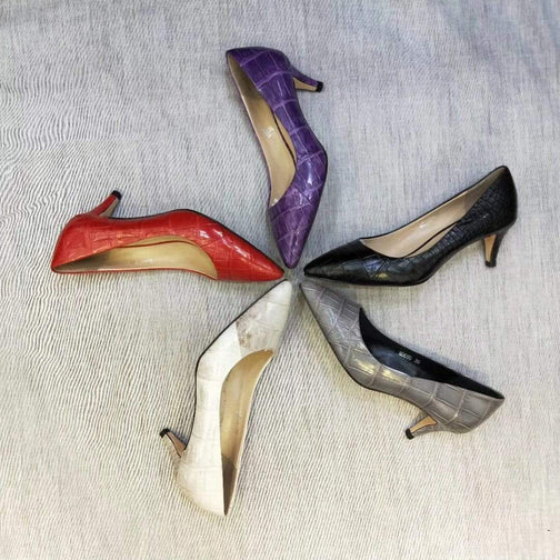 Crocodile Shoes Genuine Crocodile Belly Leather Shoes Womens Low Heel Shoes