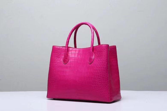 Genuine Crocodile Belly Leather Top Handle Bags For Women Peach 35cm