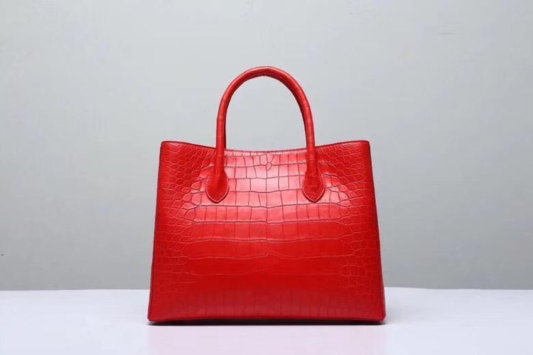 Genuine Crocodile Belly Leather Top Handle Bags For Women Red 35cm