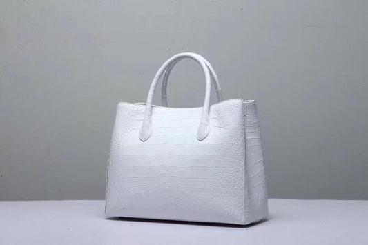 Genuine Crocodile Belly Leather Top Handle Bags For Women White 35cm