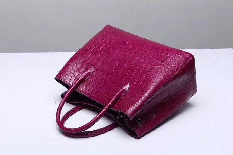 Genuine Crocodile Belly Leather Top Handle Bags For Women Wine Red 35cm