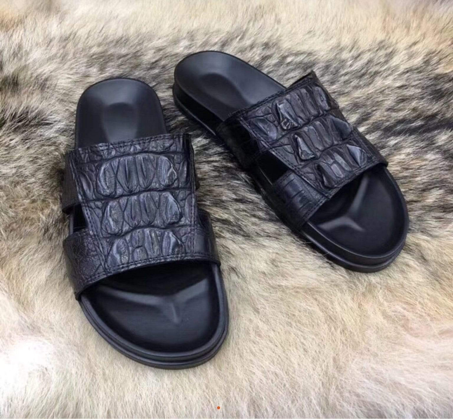 Crocodile Shoes Genuine Crocodile Bone Leather Mens Slipper