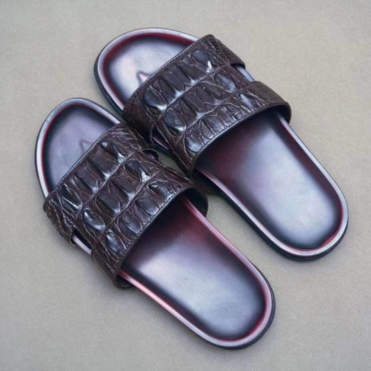 Crocodile Shoes Genuine Crocodile Bone Leather Mens Slipper