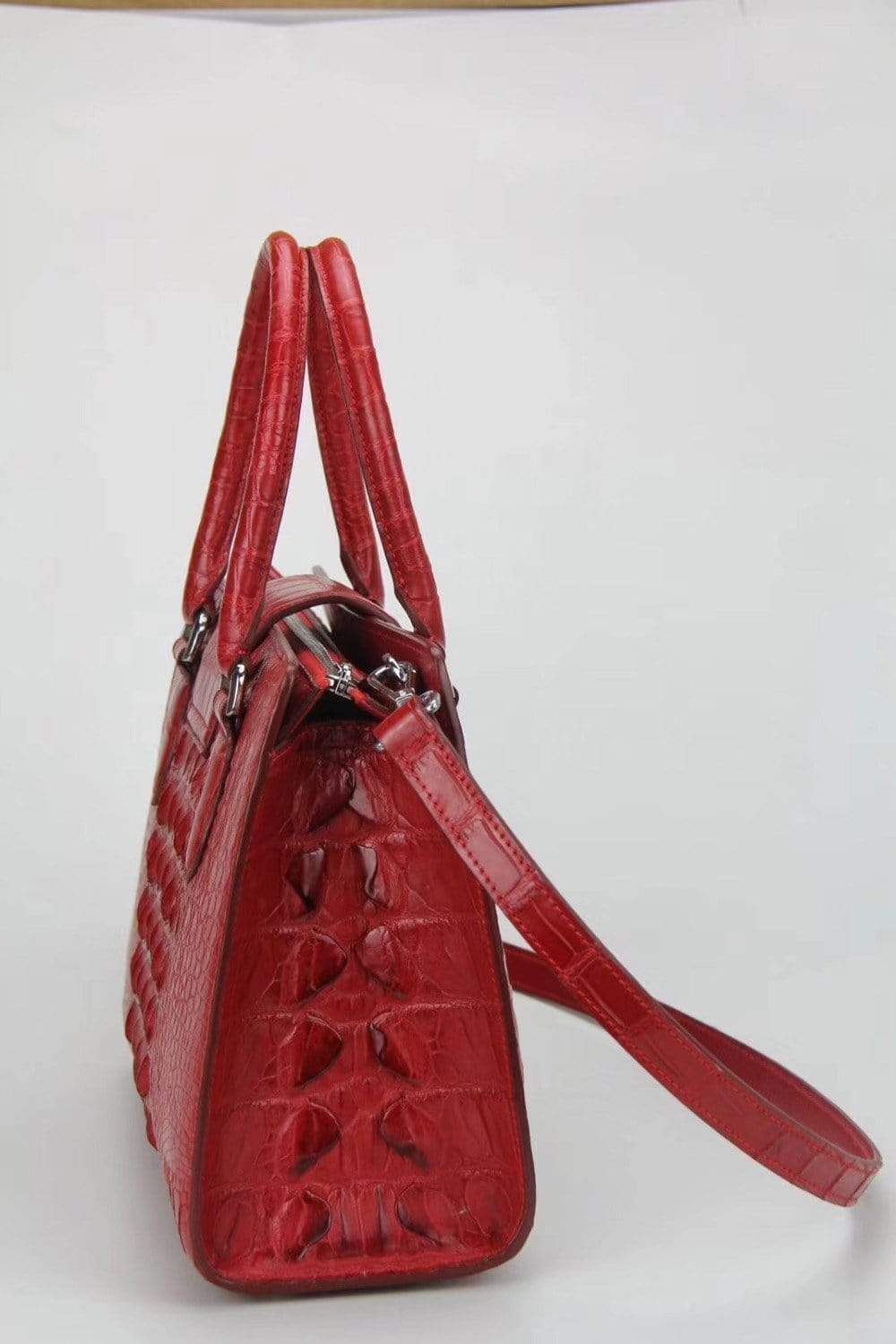 Genuine Crocodile Leather Top Handle Tote Handle Bag Red