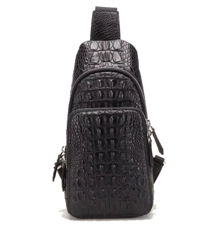 Genuine Crocodile Leather Chest Bag,Men Crossbody Sling Backpack Outdoor Shoulder Travel One Shoulder Daypack