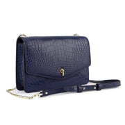 Genuine Crocodile Leather Cross Body Messenger Flap Shoulder Bag Blue