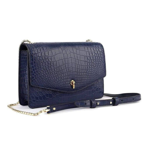 Genuine Crocodile Leather Cross Body Messenger Flap Shoulder Bag Blue