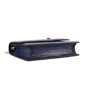 Genuine Crocodile Leather Cross Body Messenger Flap Shoulder Bag Blue