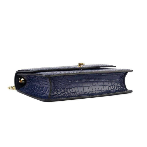 Genuine Crocodile Leather Cross Body Messenger Flap Shoulder Bag Blue