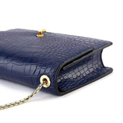 Genuine Crocodile Leather Cross Body Messenger Flap Shoulder Bag Blue