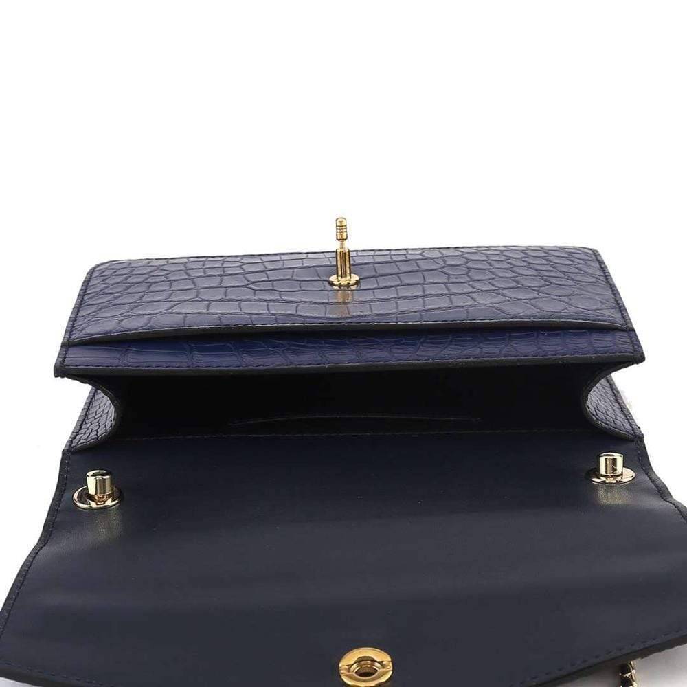 Genuine Crocodile Leather Cross Body Messenger Flap Shoulder Bag Blue
