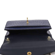 Genuine Crocodile Leather Cross Body Messenger Flap Shoulder Bag Blue