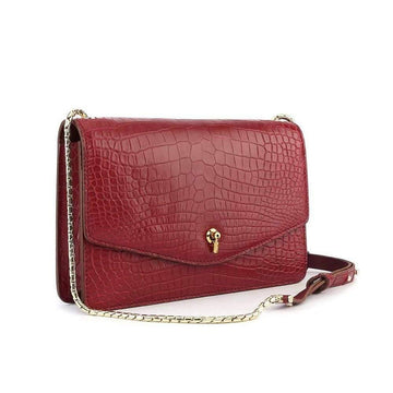 Genuine Crocodile Leather Cross Body Messenger Flap Shoulder Bag Red