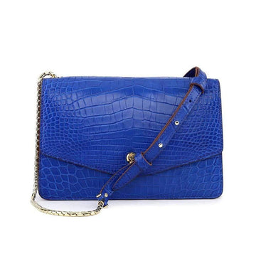 Genuine Crocodile Leather Cross Body Messenger Flap Shoulder Bag Royal Blue