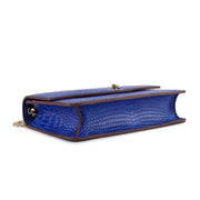 Genuine Crocodile Leather Cross Body Messenger Flap Shoulder Bag Royal Blue