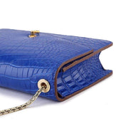 Genuine Crocodile Leather Cross Body Messenger Flap Shoulder Bag Royal Blue