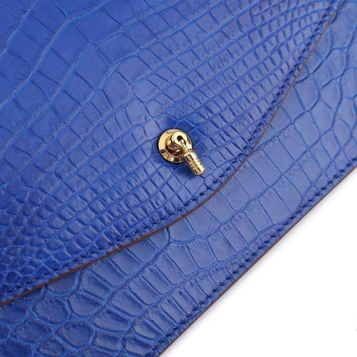 Genuine Crocodile Leather Cross Body Messenger Flap Shoulder Bag Royal Blue