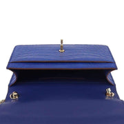 Genuine Crocodile Leather Cross Body Messenger Flap Shoulder Bag Royal Blue