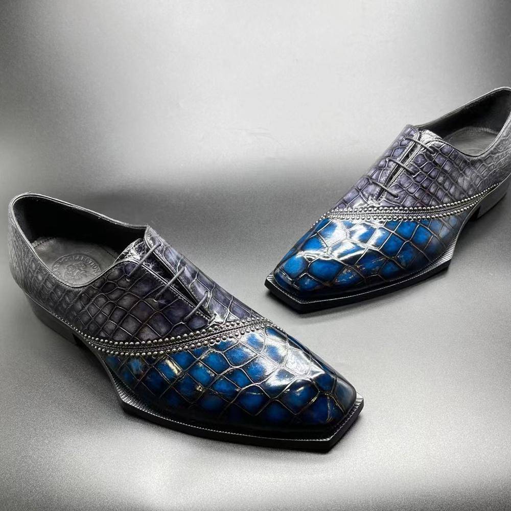 Crocodile Shoes Genuine Crocodile Leather Mens Lace up Dress Shoes Hand Painted Vintage Multi Color
