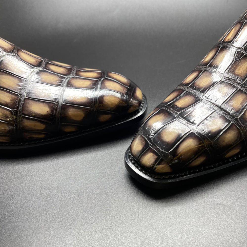 Crocodile Shoes Genuine Crocodile Leather Mens Penny Loafers Dress Shoes Hand Painted Vintage Yellow