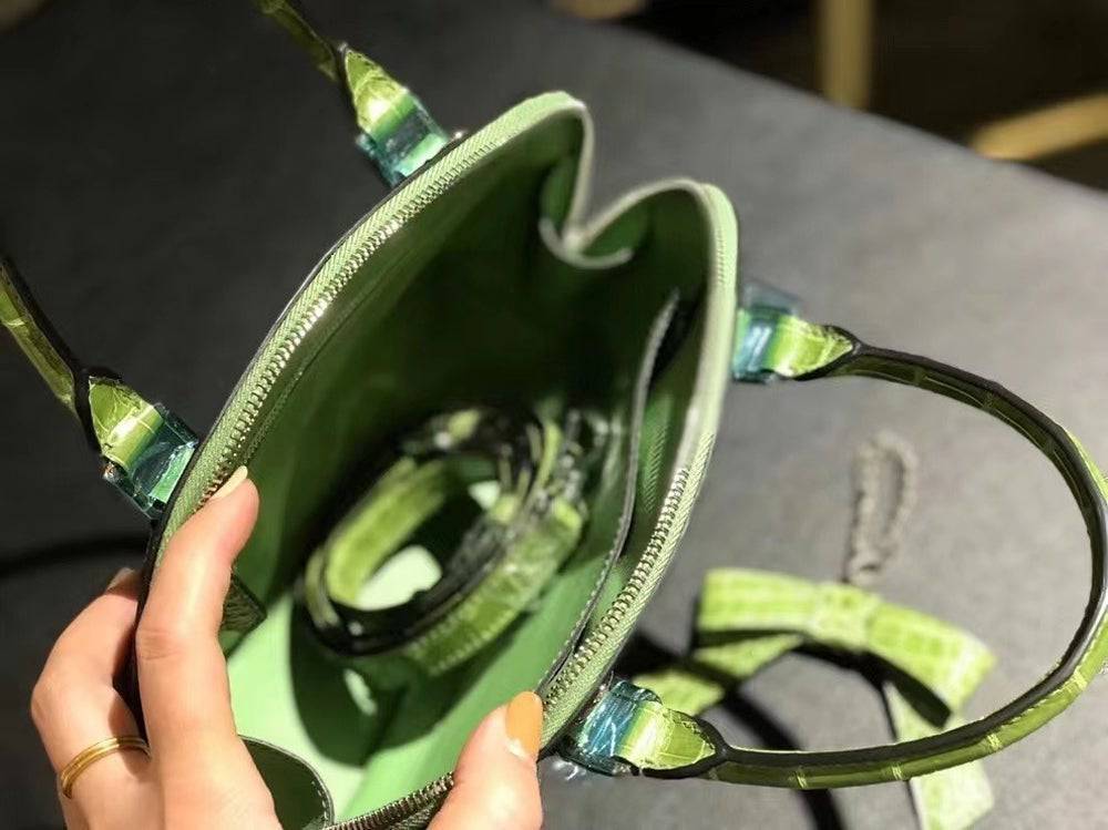 Genuine Crocodile Leather Shell Top Handle Cross Body Tote Bags For S/S Mint Green