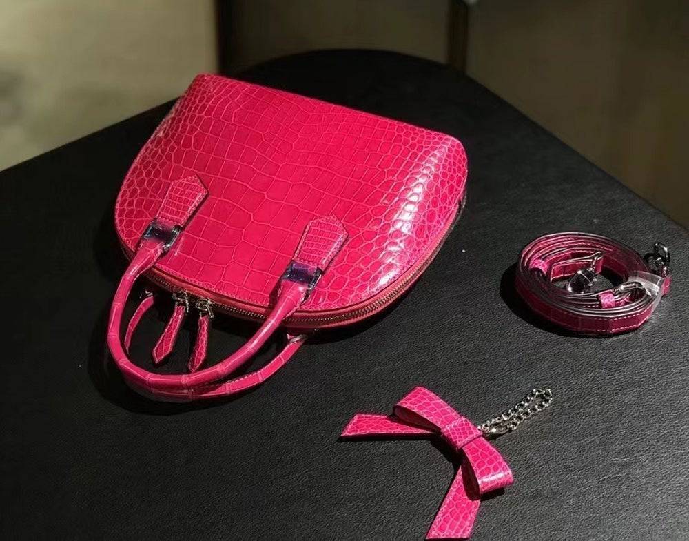 Genuine Crocodile Leather Shell Top Handle Cross Body Tote Bags For S/S Roseo