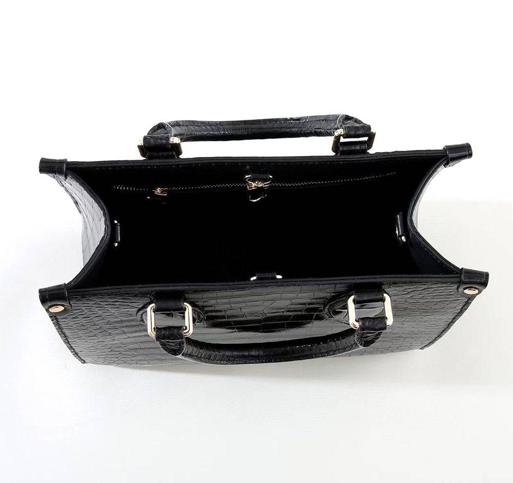 Genuine Crocodile Leather Small Top Handle Bags Black