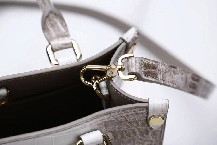 Genuine Crocodile Leather Small Top Handle Bags Himalaya White
