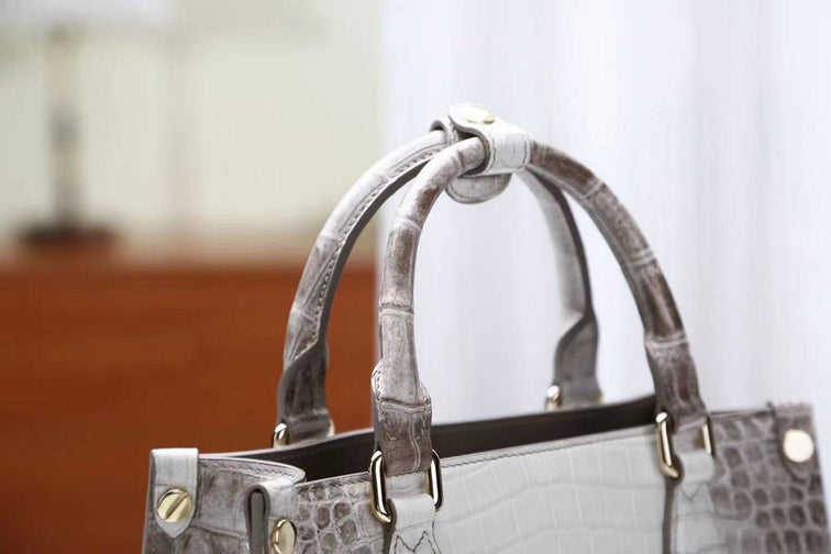Genuine Crocodile Leather Small Top Handle Bags Himalaya White