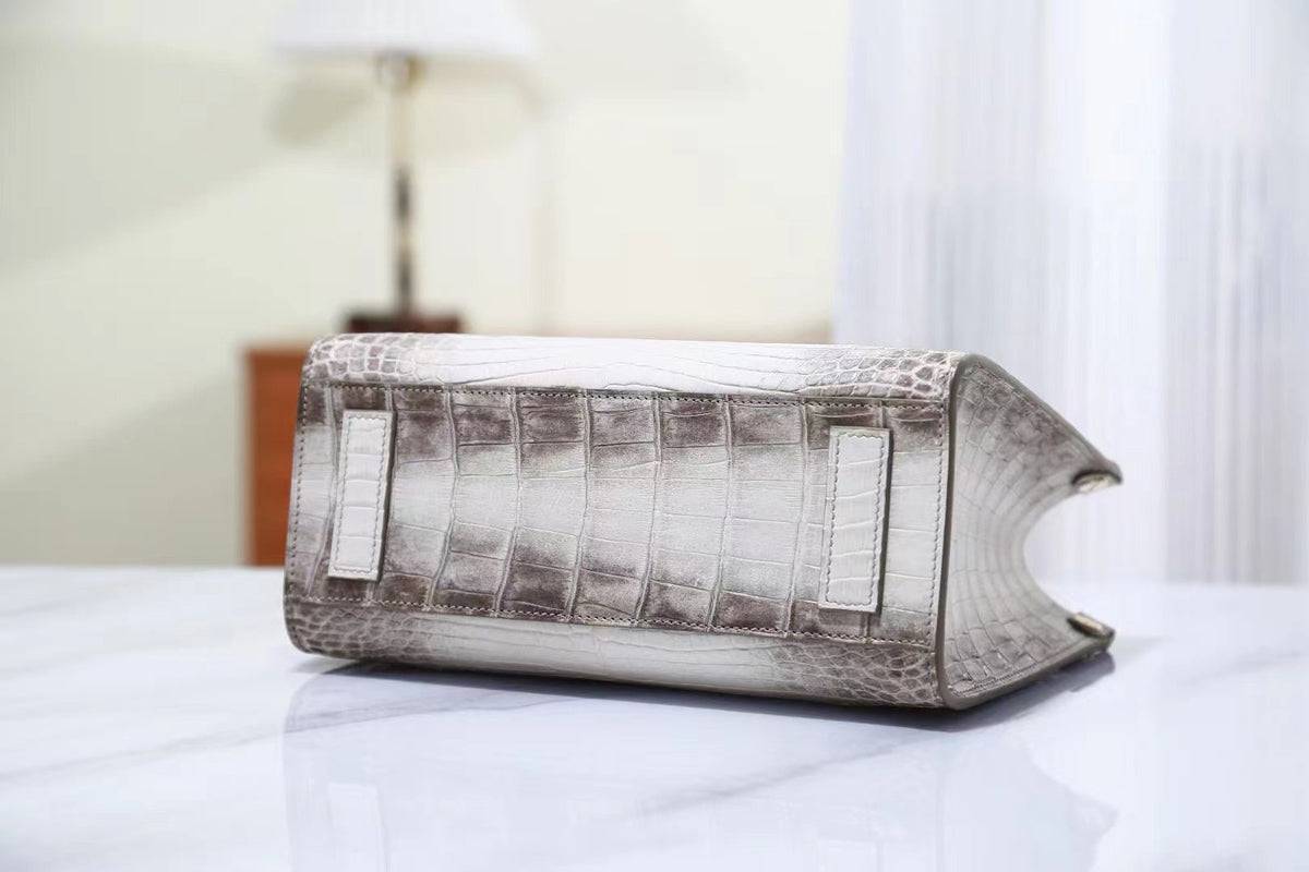 Genuine Crocodile Leather Small Top Handle Bags Himalaya White