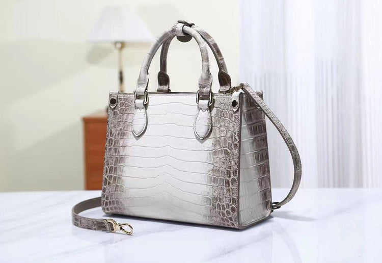 Genuine Crocodile Leather Small Top Handle Bags Himalaya White