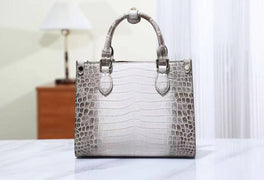 Genuine Crocodile Leather Small Top Handle Bags Himalaya White