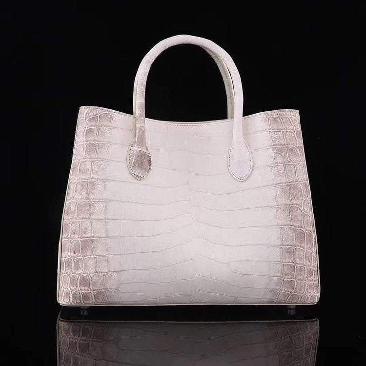 Genuine Crocodile Leather Womens Tote Shoulder Bag Himalaya White 35cm