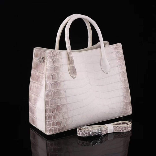 Genuine Crocodile Leather Womens Tote Shoulder Bag Himalaya White 35cm